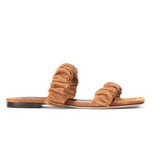 NIB STAUD Maya Suede Ruched Sandal in Cashew Size 38